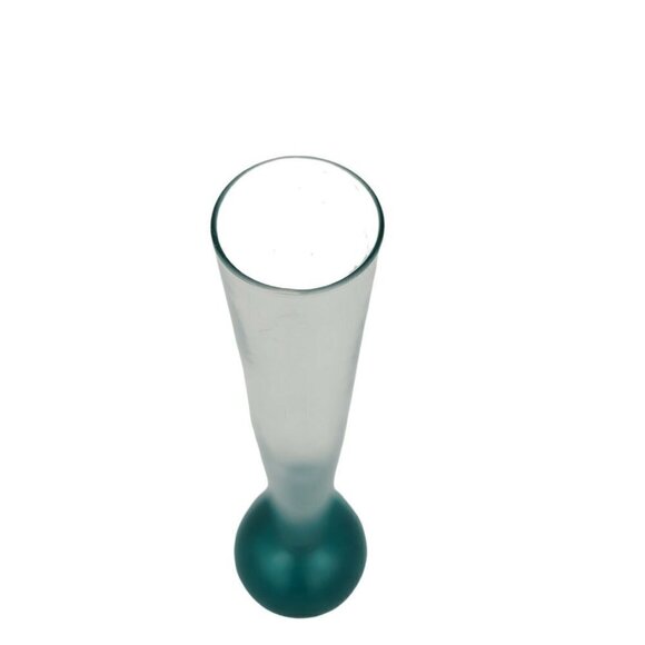 Vintage Teal Bubble Base Blown Glass Vase Narrow Mid Century Modern Smooth 8" - Picture 3 of 11